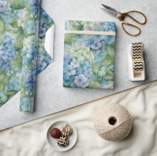 Waterverven van Blue Hydrangea Floral Cadeaupapier (Crafts)