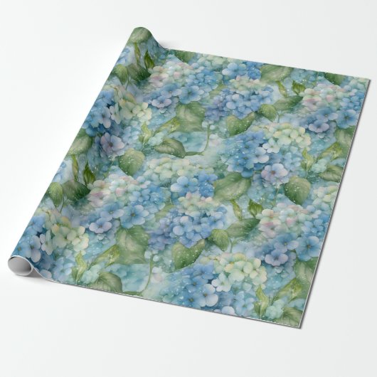 Waterverven van Blue Hydrangea Floral Cadeaupapier (Uitgerold)