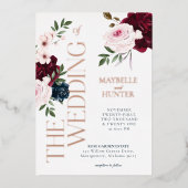 Waterverven van de classy Bold Burgundy en Navy Folie Uitnodiging (Voorkant)