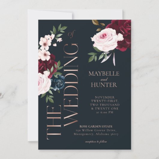 Waterverven van de classy Bold Burgundy en Navy Kaart (Voorkant)