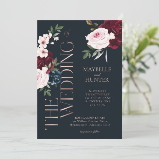 Waterverven van de classy Bold Burgundy en Navy Kaart (Staand voorkant)