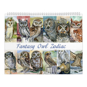 Waterverven van de Owl zodiac fantasy 2015 Kalender