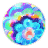 Waterverven van kleurrijke blauwe flora keramische knop (Voorkant)