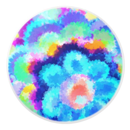 Waterverven van kleurrijke blauwe flora keramische knop (Voorkant)