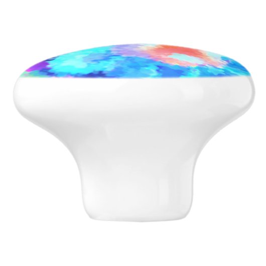 Waterverven van kleurrijke blauwe flora keramische knop (Zijkant)