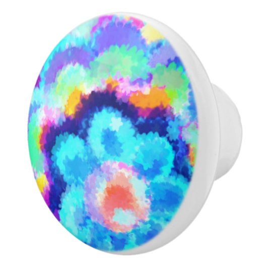 Waterverven van kleurrijke blauwe flora keramische knop (Rechts)