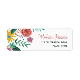 Waterverven van kleurrijke floralen etiket