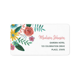 Waterverven van kleurrijke wilde bloemen van de le etiket