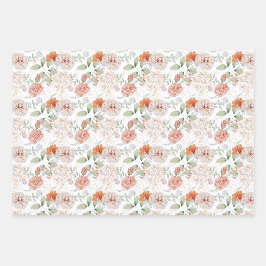 Waterverven van Oranje en roze vogels en bloemen Inpakpapier Vel (Voorkant 2)