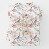 Waterverven van Oranje en roze vogels en bloemen Inpakpapier Vel (In situ)