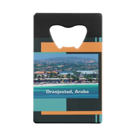 Waterverven van Oranjestad, Aruba Creditkaart Flessenopener (Achterkant)
