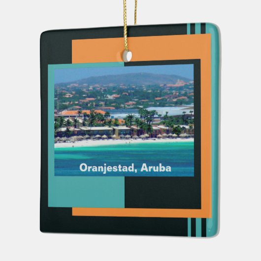 Waterverven van Oranjestad, Aruba Keramisch Ornament (Links)