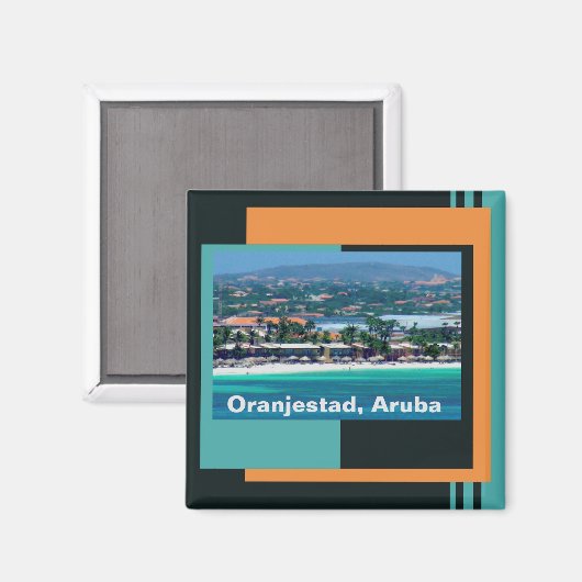 Waterverven van Oranjestad, Aruba Magneet (Voorkant / Achterkant)