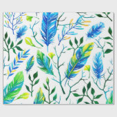 Waterverven, veren en bladeren cadeaupapier (Vlak)