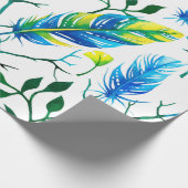 Waterverven, veren en bladeren cadeaupapier (Hoek)