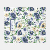 Waterverven violet-blauw & geel bloemmotief fleece deken (Voorkant (Horizontaal))