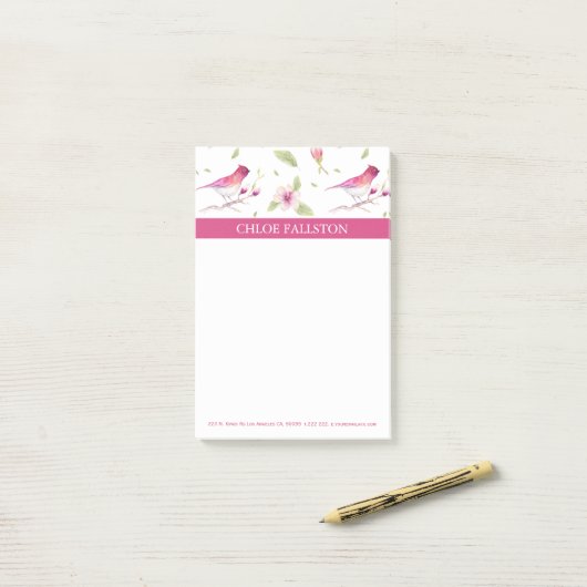 Waterverven Vogels en Bloemen Post-it® Notes (Op bureau)