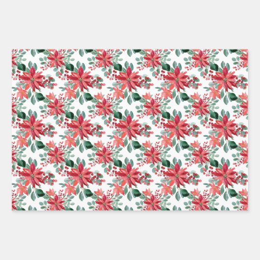 Waterverven voor kerstmis Poinsettia Inpakpapier Vel (Voorkant 2)