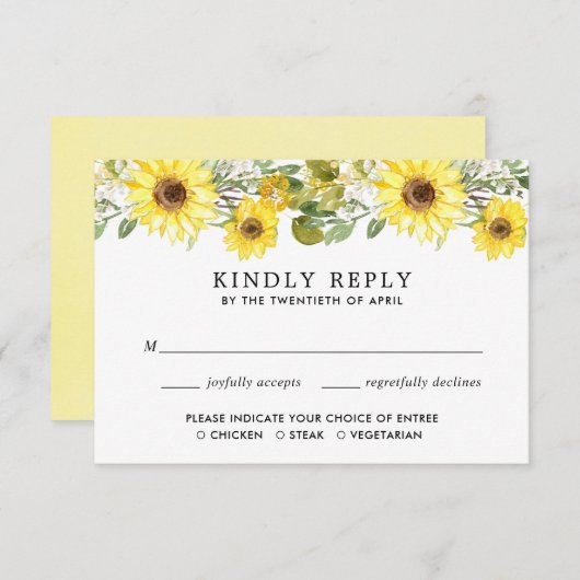Waterverven voor zonnebloembruiloft RSVP Informatiekaartje (Voorkant / Achterkant)
