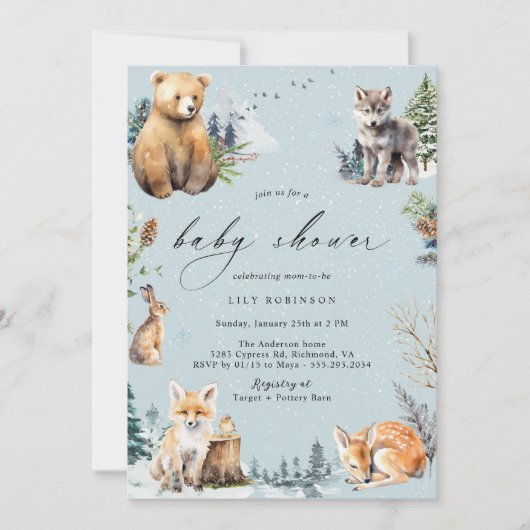 Waterverven | Woodland Winter Baby shower Kaart (Voorkant)