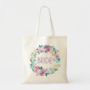 Waterverven Zomerbloemen krans bruid tekst Tote Bag