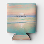 Waterverven zonsondergang op een rustig strand blikjeskoeler (Voorkant)