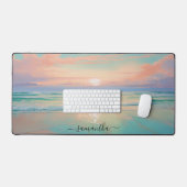 Waterverven zonsondergang op een rustig strand bureaumat (Keyboard & Muis)