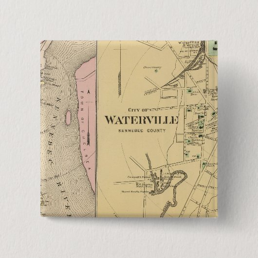 Waterville, Kennebec Co. Vierkante Button 5,1 Cm (Voorkant)
