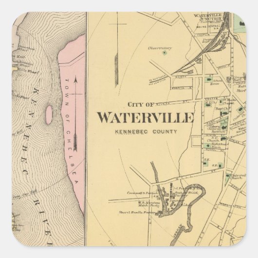 Waterville, Kennebec Co. Vierkante Sticker (Voorkant)