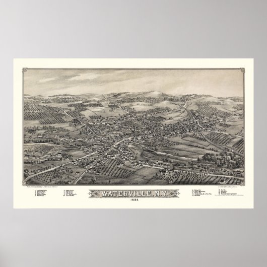 Waterville, NY Panoramic Map - 1885 Poster (Voorkant)