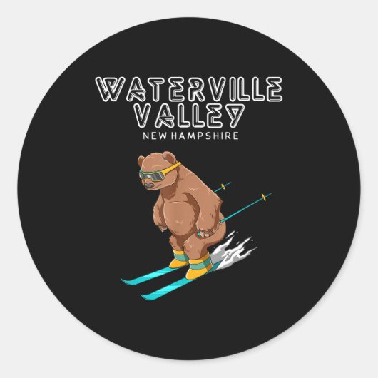 Waterville Valley New Hampshire - Funny Ski Grizzl Ronde Sticker (Voorkant)