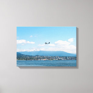 Watervliegtuig stijgt op boven de baai van Vancouv Canvas Afdruk