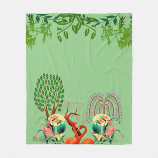 Watervogels Flamingo Couple Tree of Life Greenery Fleece Deken