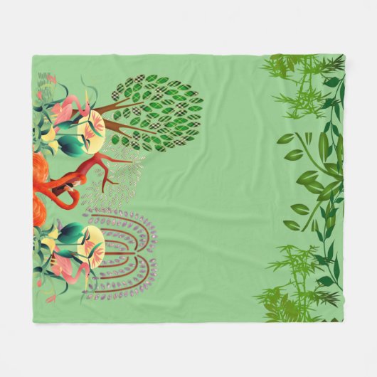 Watervogels Flamingo Couple Tree of Life Greenery Fleece Deken (Voorkant (Horizontaal))