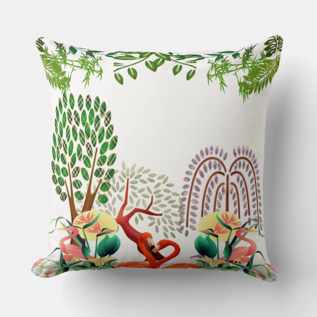 Watervogels Flamingo Couple Tree of Life Greenery Kussen (Voorkant)