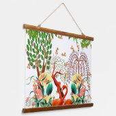 Watervogels Flamingo Koppelboom van het Leven Lent Hangend Wandkleed (Gebogen)