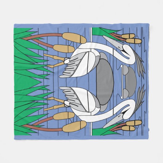 Watervogels Waterverf Pond Pond Scène Zwan Pond Fleece Deken (Voorkant (Horizontaal))