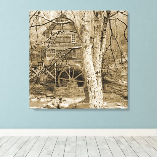  waterwiel canvas afdruk (Insitu (Houten vloer))