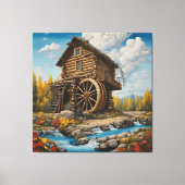 Waterwiel Log Cabin Canvas Afdruk (Voorkant)