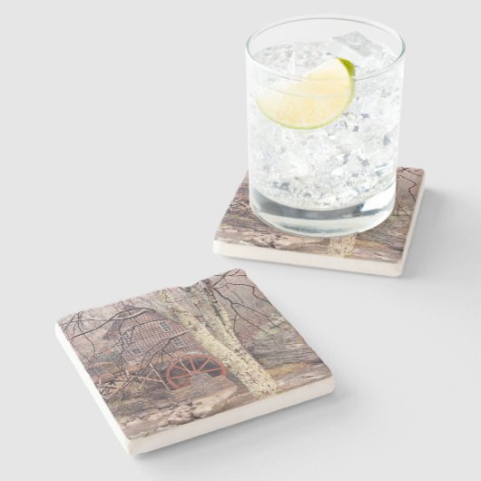 Waterwiel Stenen Onderzetter (Zijkant)