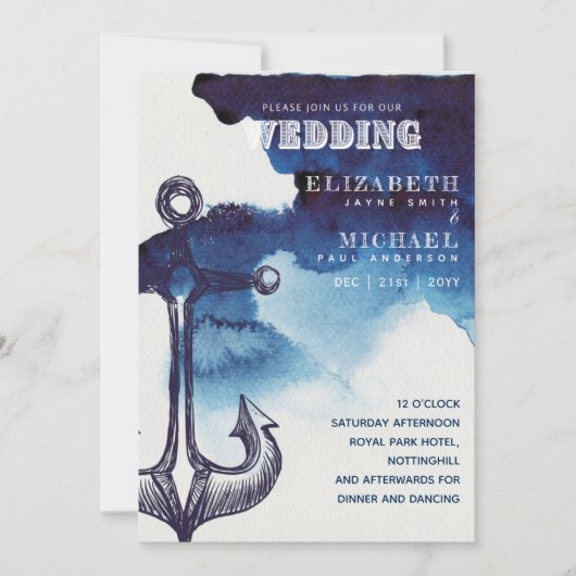 Watery Nautical Sailing Destination Wedding Invite (Voorkant)