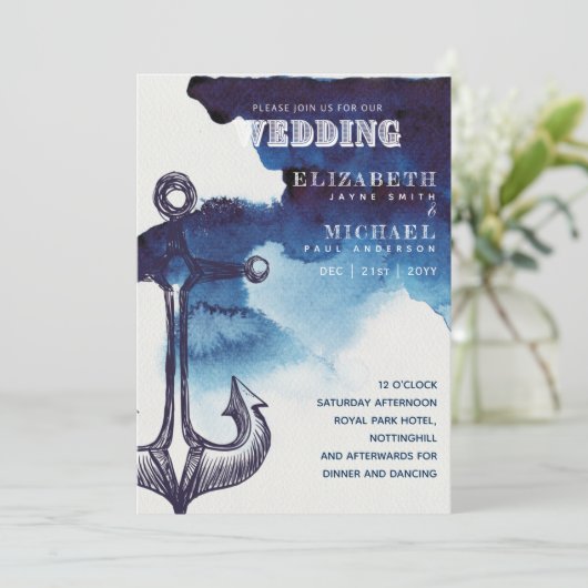 Watery Nautical Sailing Destination Wedding Invite (Staand voorkant)
