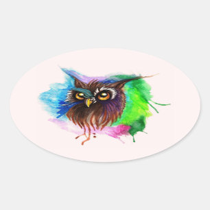 Watery Wood Owl Ovale Sticker