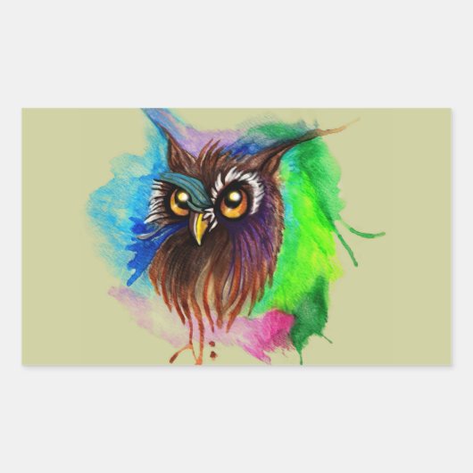 Watery Wood Owl Rechthoekige Sticker (Voorkant)
