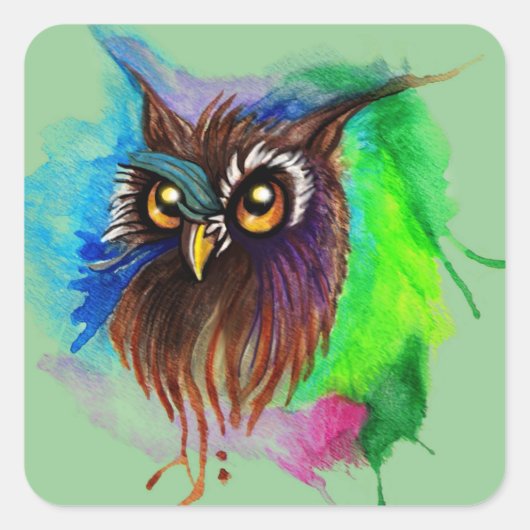 Watery Wood Owl Vierkante Sticker (Voorkant)