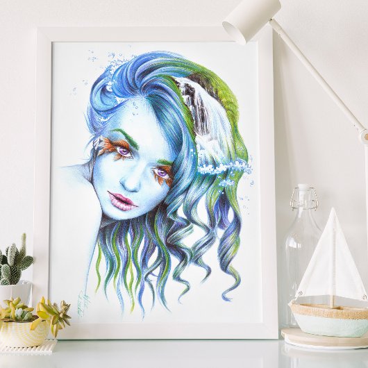 Waterzeemeervrouw Surreal fantasy portret kunst Poster