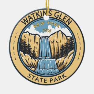 Watkins Glen State Park New York Badge  Keramisch Ornament