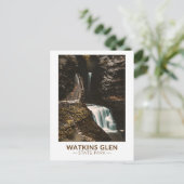 Watkins Glen State Park New York Waterverf Retro Briefkaart (Staand voorkant)