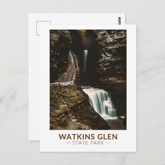Watkins Glen State Park New York Waterverf Retro Briefkaart (Voorkant / Achterkant)