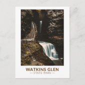 Watkins Glen State Park New York Waterverf Retro Briefkaart (Voorkant)